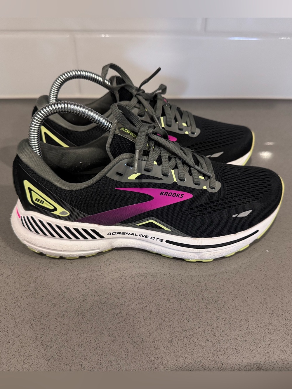 Brooks Women's Running Shoes in Black with Purple and Neon Yellow Accents